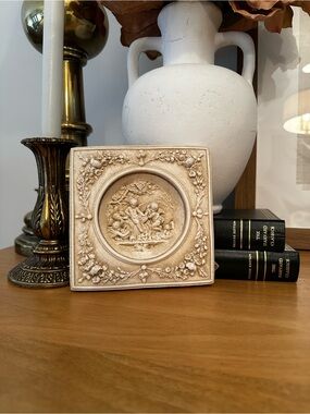 Ornate Vintage Cherub Relief Plaque in Antique Cream (Edmar Creative Castings)